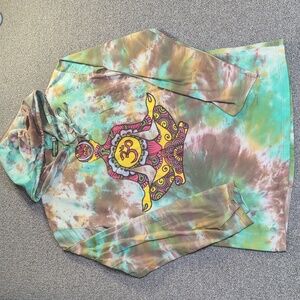Kathmandu Imports Om Yoga Tie-dye Hoodie Tunic Size XL Longer Length New Age